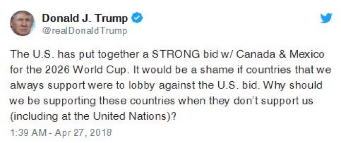 Trump probeert de toewijzing van het WK 2026 te beinvloeden