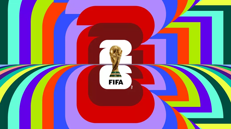 Beeldmerk van het WK 2026 met beker en getal 26