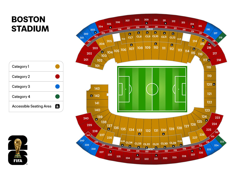 Plattegrond van het stadion in Boston