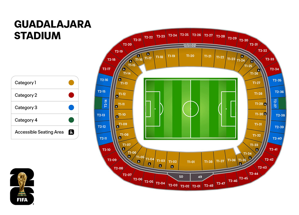 Plattegrond van het stadion in Guadalajara